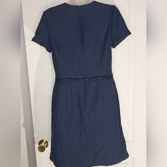 BANANA REPUBLIC Navy Blue Speckle Tweed Flannel Wool Fringe Sheath Dress(#1,092) - Picture 8 of 10